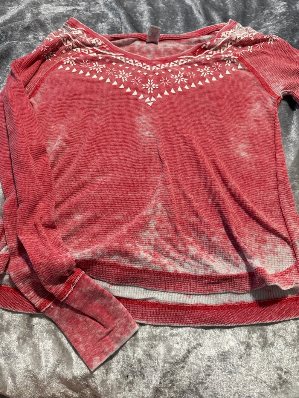 BONGO Red Long-Sleeve Knit Top with White Fair Isle Yoke